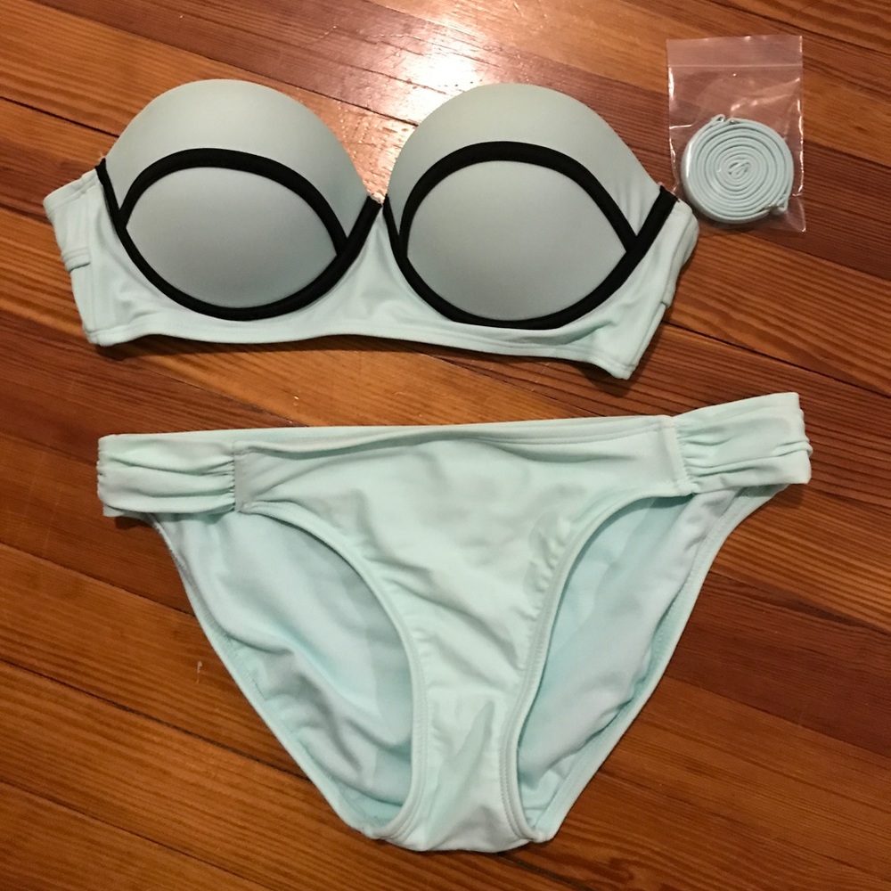 Mint green bikini with black accent